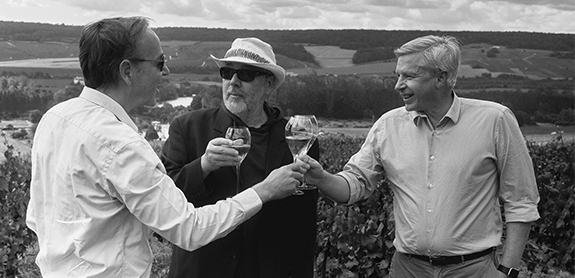 Louis Roederer’s CEO Frédéric Rouzaud, his cellar master Jean-Baptiste Lécaillon and the designer Philippe Starck.